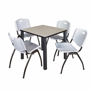 30 IN SQUARE BREAKROOM TABLE- MAPLE TOP, BLACK LEGS, 4 M STACK CHAIRS- GREY <FONT COLOR=GREEN>-FREE SHIPPING-</FONT>