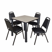 30 IN SQUARE BREAKROOM TABLE- MAPLE TOP, BLACK LEGS, 4 RESTAURANT STACK CHAIRS <FONT COLOR=GREEN>-FREE SHIPPING-</FONT>