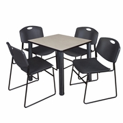 30 IN SQUARE BREAKROOM TABLE- MAPLE TOP, BLACK LEGS, 4 STACK CHAIRS- BLACK <FONT COLOR=GREEN>-FREE SHIPPING-</FONT>