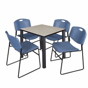 30 IN SQUARE BREAKROOM TABLE- MAPLE TOP, BLACK LEGS, 4 STACK CHAIRS- BLUE <FONT COLOR=GREEN>-FREE SHIPPING-</FONT>