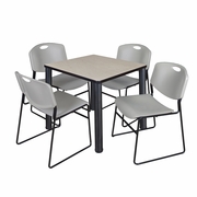 30 IN SQUARE BREAKROOM TABLE- MAPLE TOP, BLACK LEGS, 4 STACK CHAIRS- GREY <FONT COLOR=GREEN>-FREE SHIPPING-</FONT>