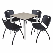 30 IN. SQUARE BREAKROOM TABLE- MAPLE TOP, CHROME BASE & 4 M STACK CHAIRS- BLACK <FONT COLOR=GREEN>-FREE SHIPPING-</FONT>