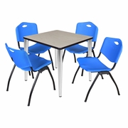 30 IN. SQUARE BREAKROOM TABLE- MAPLE TOP, CHROME BASE & 4 M STACK CHAIRS- BLUE <FONT COLOR=GREEN>-FREE SHIPPING-</FONT>