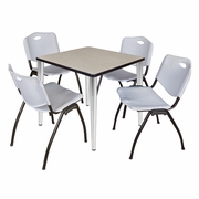 30 IN. SQUARE BREAKROOM TABLE- MAPLE TOP, CHROME BASE & 4 M STACK CHAIRS- GREY <FONT COLOR=GREEN>-FREE SHIPPING-</FONT>