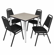 30 IN. SQUARE BREAKROOM TABLE- MAPLE TOP, CHROME BASE & 4 RESTAURANT STACK CHAIRS- BLACK <FONT COLOR=GREEN>-FREE SHIPPING-</FONT>