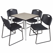 30 IN. SQUARE BREAKROOM TABLE- MAPLE TOP, CHROME BASE & 4 STACK CHAIRS- BLACK <FONT COLOR=GREEN>-FREE SHIPPING-</FONT>