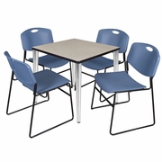 30 IN. SQUARE BREAKROOM TABLE- MAPLE TOP, CHROME BASE & 4 STACK CHAIRS- BLUE <FONT COLOR=GREEN>-FREE SHIPPING-</FONT>