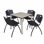 30 IN SQUARE BREAKROOM TABLE- MAPLE TOP, CHROME LEGS, 4 M STACK CHAIRS- BLACK <FONT COLOR=GREEN>-FREE SHIPPING-</FONT>