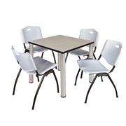 30 IN SQUARE BREAKROOM TABLE- MAPLE TOP, CHROME LEGS, 4 M STACK CHAIRS- GREY <FONT COLOR=GREEN>-FREE SHIPPING-</FONT>