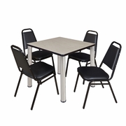 30 IN SQUARE BREAKROOM TABLE- MAPLE TOP, CHROME LEGS, 4 RESTAURANT STACK CHAIRS <FONT COLOR=GREEN>-FREE SHIPPING-</FONT>