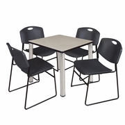 30 IN SQUARE BREAKROOM TABLE- MAPLE TOP, CHROME LEGS, 4 STACK CHAIRS- BLACK <FONT COLOR=GREEN>-FREE SHIPPING-</FONT>