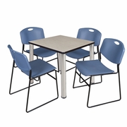 30 IN SQUARE BREAKROOM TABLE- MAPLE TOP, CHROME LEGS, 4 STACK CHAIRS- BLUE <FONT COLOR=GREEN>-FREE SHIPPING-</FONT>