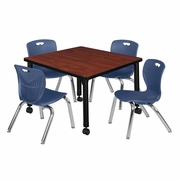 30 IN. SQUARE MOBILE ADJUSTABLE CLASSROOM TABLE- CHERRY & 4 ANDY 12 IN. STACK CHAIRS- BLUE <FONT COLOR=GREEN>-FREE SHIPPING-</FONT>