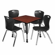 30 IN. SQUARE MOBILE ADJUSTABLE CLASSROOM TABLE- CHERRY & 4 ANDY 18 IN. STACK CHAIRS- BLACK <FONT COLOR=GREEN>-FREE SHIPPING-</FONT>