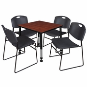 30 IN. SQUARE MOBILE ADJUSTABLE CLASSROOM TABLE- CHERRY & 4 STACK CHAIRS- BLACK <FONT COLOR=GREEN>-FREE SHIPPING-</FONT>
