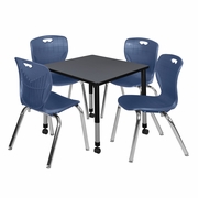 30 IN. SQUARE MOBILE ADJUSTABLE CLASSROOM TABLE- GREY & 4 ANDY 18 IN. STACK CHAIRS- BLUE <FONT COLOR=GREEN>-FREE SHIPPING-</FONT>
