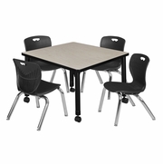 30 IN. SQUARE MOBILE ADJUSTABLE CLASSROOM TABLE- MAPLE & 4 4 ANDY 12 IN. STACK CHAIRS- BLACK <FONT COLOR=GREEN>-FREE SHIPPING-</FONT>
