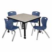 30 IN. SQUARE MOBILE ADJUSTABLE CLASSROOM TABLE- MAPLE & 4 4 ANDY 12 IN. STACK CHAIRS- BLUE <FONT COLOR=GREEN>-FREE SHIPPING-</FONT>
