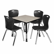 30 IN. SQUARE MOBILE ADJUSTABLE CLASSROOM TABLE- MAPLE & 4 4 ANDY 18 IN. STACK CHAIRS- BLACK <FONT COLOR=GREEN>-FREE SHIPPING-</FONT>