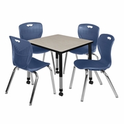 30 IN. SQUARE MOBILE ADJUSTABLE CLASSROOM TABLE- MAPLE & 4 4 ANDY 18 IN. STACK CHAIRS- BLUE <FONT COLOR=GREEN>-FREE SHIPPING-</FONT>