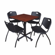 30 IN. SQUARE X-BASE BREAKROOM TABLE- CHERRY, 4 M STACK CHAIRS- BLACK <FONT COLOR=GREEN>-FREE SHIPPING-</FONT>