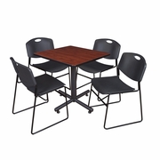 30 IN. SQUARE X-BASE BREAKROOM TABLE- CHERRY, 4 STACK CHAIRS- BLACK <FONT COLOR=GREEN>-FREE SHIPPING-</FONT>