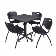 30 IN. SQUARE X-BASE BREAKROOM TABLE- GREY, 4 M STACK CHAIRS- BLACK <FONT COLOR=GREEN>-FREE SHIPPING-</FONT>