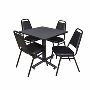 30 IN. SQUARE X-BASE BREAKROOM TABLE- GREY, 4 RESTAURANT STACK CHAIRS- BLACK <FONT COLOR=GREEN>-FREE SHIPPING-</FONT>