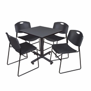 30 IN. SQUARE X-BASE BREAKROOM TABLE- GREY, 4 STACK CHAIRS- BLACK <FONT COLOR=GREEN>-FREE SHIPPING-</FONT>