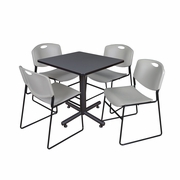 30 IN. SQUARE X-BASE BREAKROOM TABLE- GREY, 4 STACK CHAIRS- GREY <FONT COLOR=GREEN>-FREE SHIPPING-</FONT>