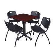 30 IN. SQUARE X-BASE BREAKROOM TABLE- MAHOGANY, 4 M STACK CHAIRS- BLACK <FONT COLOR=GREEN>-FREE SHIPPING-</FONT>