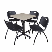 30 IN. SQUARE X-BASE BREAKROOM TABLE- MAPLE, 4 M STACK CHAIRS- BLACK <FONT COLOR=GREEN>-FREE SHIPPING-</FONT>