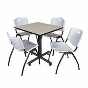 30 IN. SQUARE X-BASE BREAKROOM TABLE- MAPLE, 4 M STACK CHAIRS- GREY <FONT COLOR=GREEN>-FREE SHIPPING-</FONT>