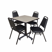 30 IN. SQUARE X-BASE BREAKROOM TABLE- MAPLE, 4 RESTAURANT STACK CHAIRS- BLACK <FONT COLOR=GREEN>-FREE SHIPPING-</FONT>