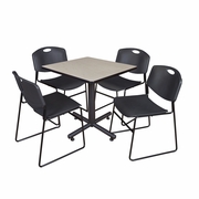 30 IN. SQUARE X-BASE BREAKROOM TABLE- MAPLE, 4 STACK CHAIRS- BLACK <FONT COLOR=GREEN>-FREE SHIPPING-</FONT>
