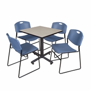 30 IN. SQUARE X-BASE BREAKROOM TABLE- MAPLE, 4 STACK CHAIRS- BLUE <FONT COLOR=GREEN>-FREE SHIPPING-</FONT>