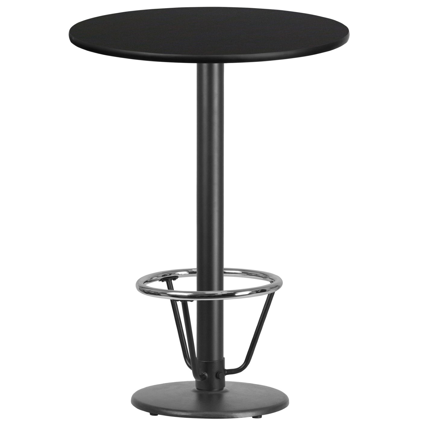 30'' ROUND BLACK LAMINATE TABLE TOP WITH 18'' ROUND BAR HEIGHT TABLE BASE AND FOOT RING <font color=green>FREE SHIPPING!</font> 30'' ROUND BLACK LAMINATE TABLE TOP WITH 18'' ROUND BAR HEIGHT TABLE BASE AND FOOT RING <font color=green>FREE SHIPPING!</font>