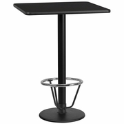30'' SQUARE BLACK LAMINATE TABLE TOP WITH 18'' ROUND BAR HEIGHT TABLE BASE AND FOOT RING <font color=green>FREE SHIPPING!</font>