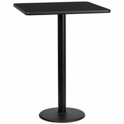 30'' SQUARE BLACK LAMINATE TABLE TOP WITH 18'' ROUND BAR HEIGHT TABLE BASE: <font color=green>FREE SHIPPING!</font>