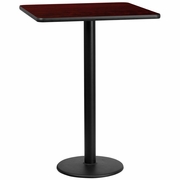 30'' SQUARE MAHOGANY LAMINATE TABLE TOP WITH 18'' ROUND BAR HEIGHT TABLE BASE: <font color=green>FREE SHIPPING!</font>
