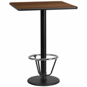 30'' SQUARE WALNUT LAMINATE TABLE TOP WITH 18'' ROUND BAR HEIGHT TABLE BASE AND FOOT RING <font color=green>FREE SHIPPING!</font>