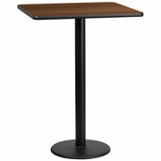 30'' SQUARE WALNUT LAMINATE TABLE TOP WITH 18'' ROUND BAR HEIGHT TABLE BASE: <font color=green>FREE SHIPPING!</font>