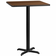 30'' SQUARE WALNUT LAMINATE TABLE TOP WITH 22'' X 22'' BAR HEIGHT TABLE BASE: <font color=green>FREE SHIPPING!</font>