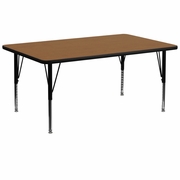 30''W X 72''L RECTANGULAR OAK THERMAL LAMINATE ACTIVITY TABLE - HEIGHT ADJUSTABLE SHORT LEGS <font color=green>FREE SHIPPING!</font>