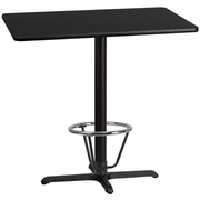 30'' X 42'' RECTANGULAR BLACK LAMINATE TABLE TOP WITH 23.5'' X 29.5'' BAR HEIGHT TABLE BASE AND FOOT RING <font color=green>FREE SHIPPING!</font>