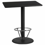 30'' X 42'' RECTANGULAR BLACK LAMINATE TABLE TOP WITH 24'' ROUND BAR HEIGHT TABLE BASE AND FOOT RING <font color=green>FREE SHIPPING!</font>