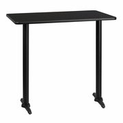 30'' X 42'' RECTANGULAR BLACK LAMINATE TABLE TOP WITH 5'' X 22'' BAR HEIGHT TABLE BASES: <font color=green>FREE SHIPPING!</font>
