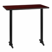30'' X 42'' RECTANGULAR MAHOGANY LAMINATE TABLE TOP WITH 5'' X 22'' BAR HEIGHT TABLE BASES: <font color=green>FREE SHIPPING!</font>
