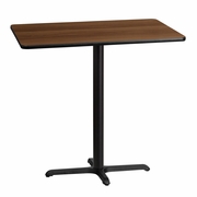 30'' X 42'' RECTANGULAR WALNUT LAMINATE TABLE TOP WITH 23.5'' X 29.5'' BAR HEIGHT TABLE BASE <font color=green>FREE SHIPPING!</font>