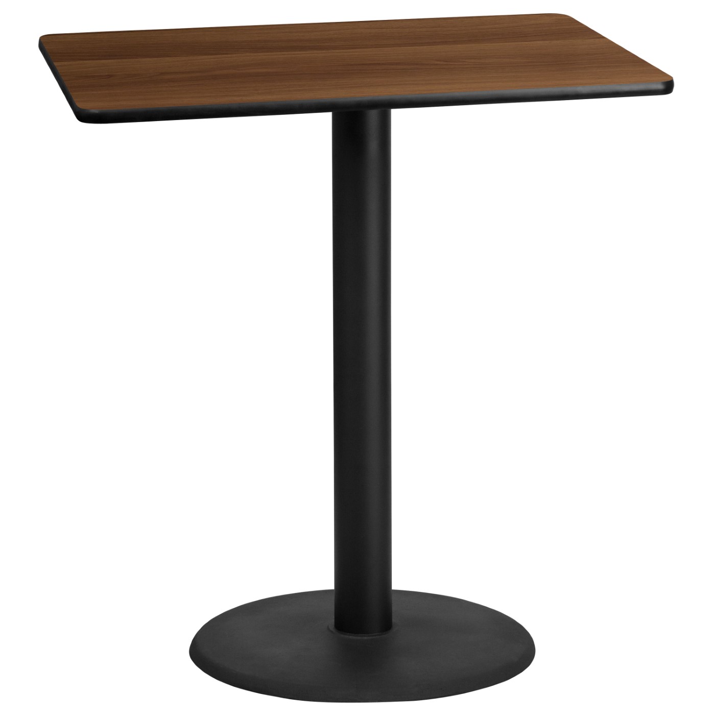 30'' X 42'' RECTANGULAR WALNUT LAMINATE TABLE TOP WITH 24'' ROUND BAR HEIGHT TABLE BASE <font color=green>FREE SHIPPING!</font> 30'' X 42'' RECTANGULAR WALNUT LAMINATE TABLE TOP WITH 24'' ROUND BAR HEIGHT TABLE BASE <font color=green>FREE SHIPPING!</font>